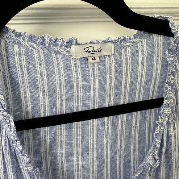 Rails Everly Ludlow Stripe Linen Blend Long Sleeve Dress Blue Size XS Flowy - Picture 2 of 10